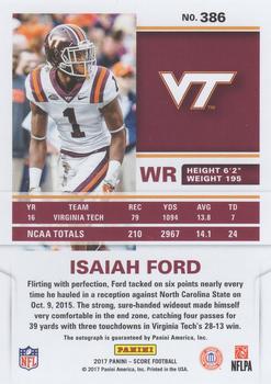 2017 Score - Rookie Autographs #386 Isaiah Ford Back