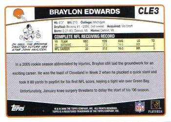 2006 Topps Cleveland Browns #CLE3 Braylon Edwards Back
