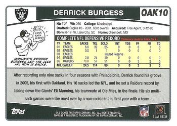 2006 Topps Oakland Raiders #OAK10 Derrick Burgess Back
