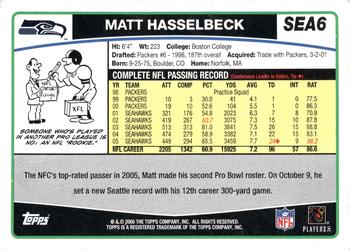 2006 Topps Seattle Seahawks #SEA6 Matt Hasselbeck Back