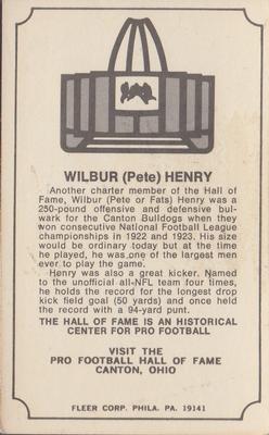 1974 Fleer Football Patches - Immortal Roll #NNO Fats Henry Back