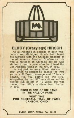 1974 Fleer Football Patches - Immortal Roll #NNO Elroy Hirsch Back
