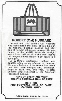 1974 Fleer Football Patches - Immortal Roll #NNO Cal Hubbard Back