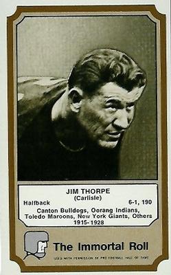 1974 Fleer Football Patches - Immortal Roll #NNO Jim Thorpe Front