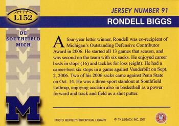 2002 TK Legacy Michigan Wolverines #L152 Rondell Biggs Back