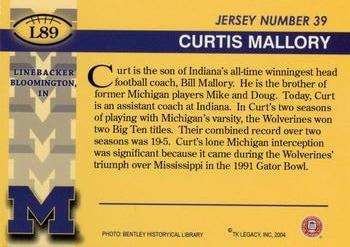 2002 TK Legacy Michigan Wolverines #L89 Curtis Mallory Back