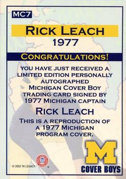 2002 TK Legacy Michigan Wolverines - Cover Boys Autographs #MC7 Rick Leach Back
