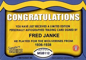2002 TK Legacy Michigan Wolverines - Go Blue Autographs #MGB112 Fred Janke Back