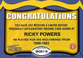 2002 TK Legacy Michigan Wolverines - Go Blue Autographs #MGB118 Ricky Powers Back