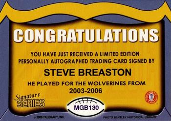 2002 TK Legacy Michigan Wolverines - Go Blue Autographs #MGB130 Steve Breaston Back