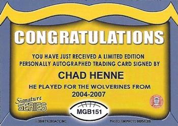 2002 TK Legacy Michigan Wolverines - Go Blue Autographs #MGB151 Chad Henne Back