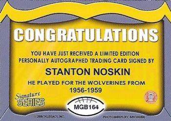 2002 TK Legacy Michigan Wolverines - Go Blue Autographs #MGB164 Stanton Noskin Back