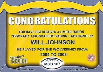 2002 TK Legacy Michigan Wolverines - Go Blue Autographs #MGB167 Will Johnson Back