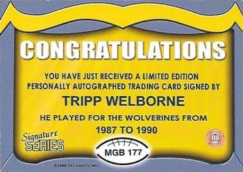 2002 TK Legacy Michigan Wolverines - Go Blue Autographs #MGB177 Tripp Welborne Back