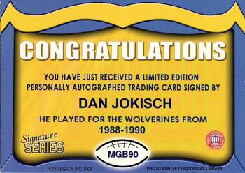 2002 TK Legacy Michigan Wolverines - Go Blue Autographs #MGB90 Dan Jokisch Back