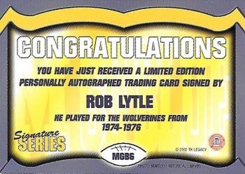 2002 TK Legacy Michigan Wolverines - Go Blue Autographs #MGB6 Rob Lytle Back