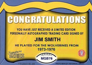 2002 TK Legacy Michigan Wolverines - Go Blue Autographs #MGB78 Jim Smith Back