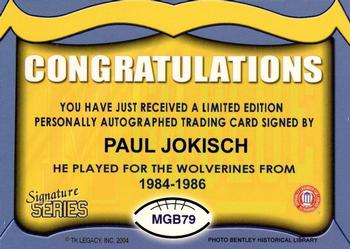 2002 TK Legacy Michigan Wolverines - Go Blue Autographs #MGB79 Paul Jokisch Back