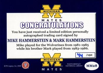 2002 TK Legacy Michigan Wolverines - Mates Autographs #MM28 Mark Hammerstein / Mike Hammerstein Back