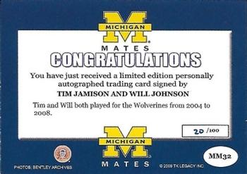 2002 TK Legacy Michigan Wolverines - Mates Autographs #MM32 Tim Jamison / Will Johnson Back