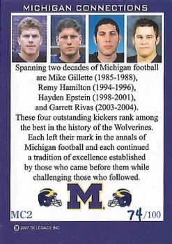 2002 TK Legacy Michigan Wolverines - Mates Autographs #MC2 Mike Gillette / Remy Hamilton / Hayden Epstein / Garrett Rivas Back