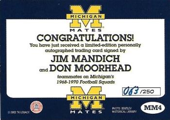 2002 TK Legacy Michigan Wolverines - Mates Autographs #MM4 Jim Mandich / Don Moorhead Back