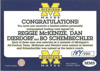 2002 TK Legacy Michigan Wolverines - Mates Autographs #MM9 Reggie McKenzie / Dan Dierdorf / Bo Schembechler Back