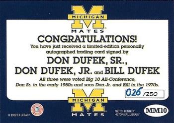 2002 TK Legacy Michigan Wolverines - Mates Autographs #MM10 Don Dufek Sr. / Don Dufek Jr. / Bill Dufek Back