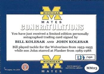 2002 TK Legacy Michigan Wolverines - Mates Autographs #MM23 Bill Kolesar / John Kolesar Back