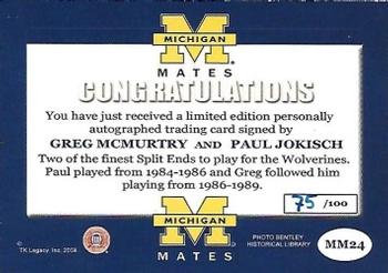 2002 TK Legacy Michigan Wolverines - Mates Autographs #MM24 Paul Jokisch / Greg McMurtry Back