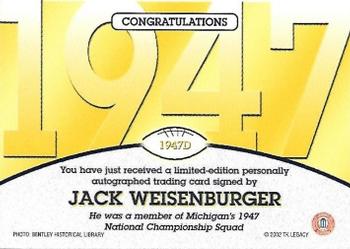 2002 TK Legacy Michigan Wolverines - National Champions Autographs #1947D Jack Weisenburger Back