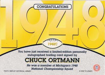 2002 TK Legacy Michigan Wolverines - National Champions Autographs #1948C Chuck Ortmann Back