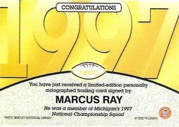 2002 TK Legacy Michigan Wolverines - National Champions Autographs #1997C Marcus Ray Back