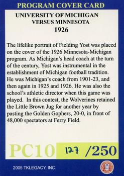 2002 TK Legacy Michigan Wolverines - Program Covers #PC10 1926 vs Minnesota Back