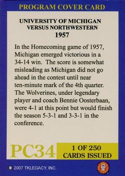 2002 TK Legacy Michigan Wolverines - Program Covers #PC34 1957 vs Northwestern Back
