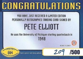 2002 TK Legacy Michigan Wolverines - Quarterback Club Autographs #QB4 Pete Elliott Back