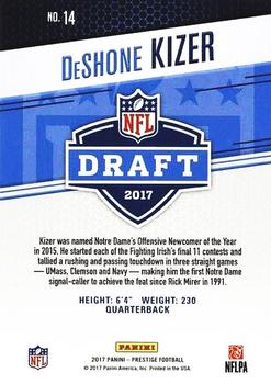 2017 Panini Prestige - Draft Big Board #14 DeShone Kizer Back