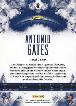 2017 Panini Origins #48 Antonio Gates Back
