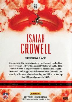 2017 Panini Origins #92 Isaiah Crowell Back