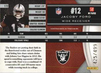 2010 Panini Limited #172 Jacoby Ford  Back