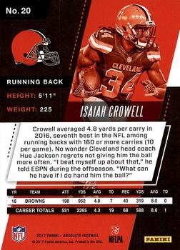 2017 Panini Absolute #20 Isaiah Crowell Back