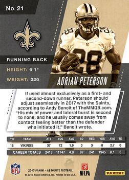 2017 Panini Absolute #21 Adrian Peterson Back