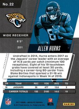 2017 Panini Absolute #22 Allen Hurns Back
