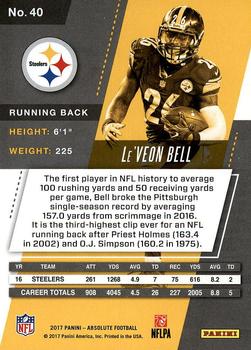2017 Panini Absolute #40 Le'Veon Bell Back