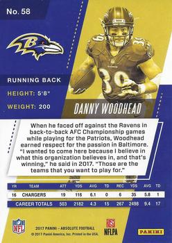 2017 Panini Absolute #58 Danny Woodhead Back