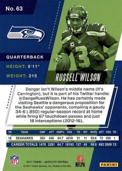 2017 Panini Absolute #63 Russell Wilson Back
