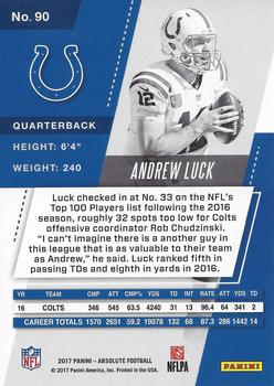 2017 Panini Absolute #90 Andrew Luck Back