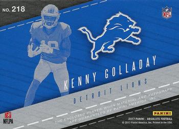 2017 Panini Absolute #218 Kenny Golladay Back