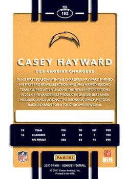 2017 Donruss - Jersey Number #192 Casey Hayward Back