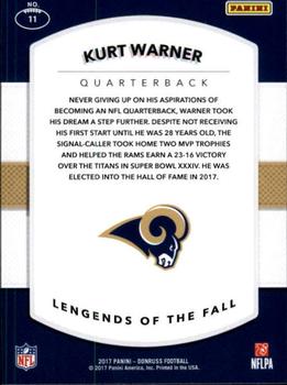 2017 Donruss - Legends of the Fall #11 Kurt Warner Back